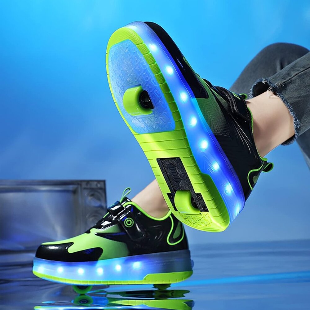 Kid's Green New Upgraded Wheels Shiny Dark Roller Skates Skate Beautiful Shoes - Picture 4 of 6